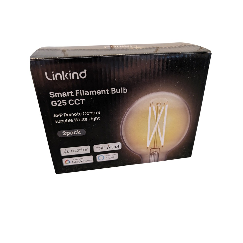 Linkind Smart Filament Bulb G25 CCT 2pk Tunable White‎ LED Matter Alexa Google